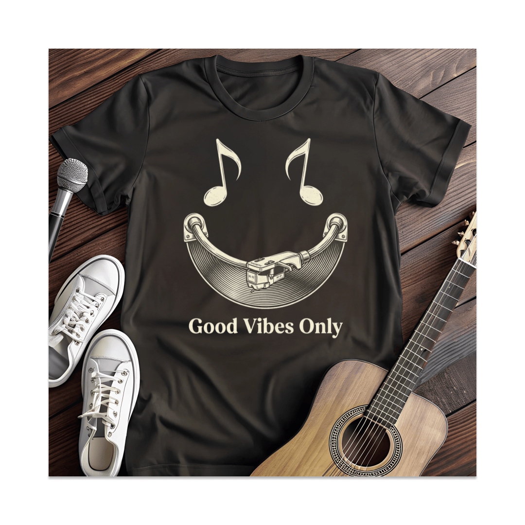 Printify T-Shirt Black / S Good Vibes Only Turntable Smile T-Shirt