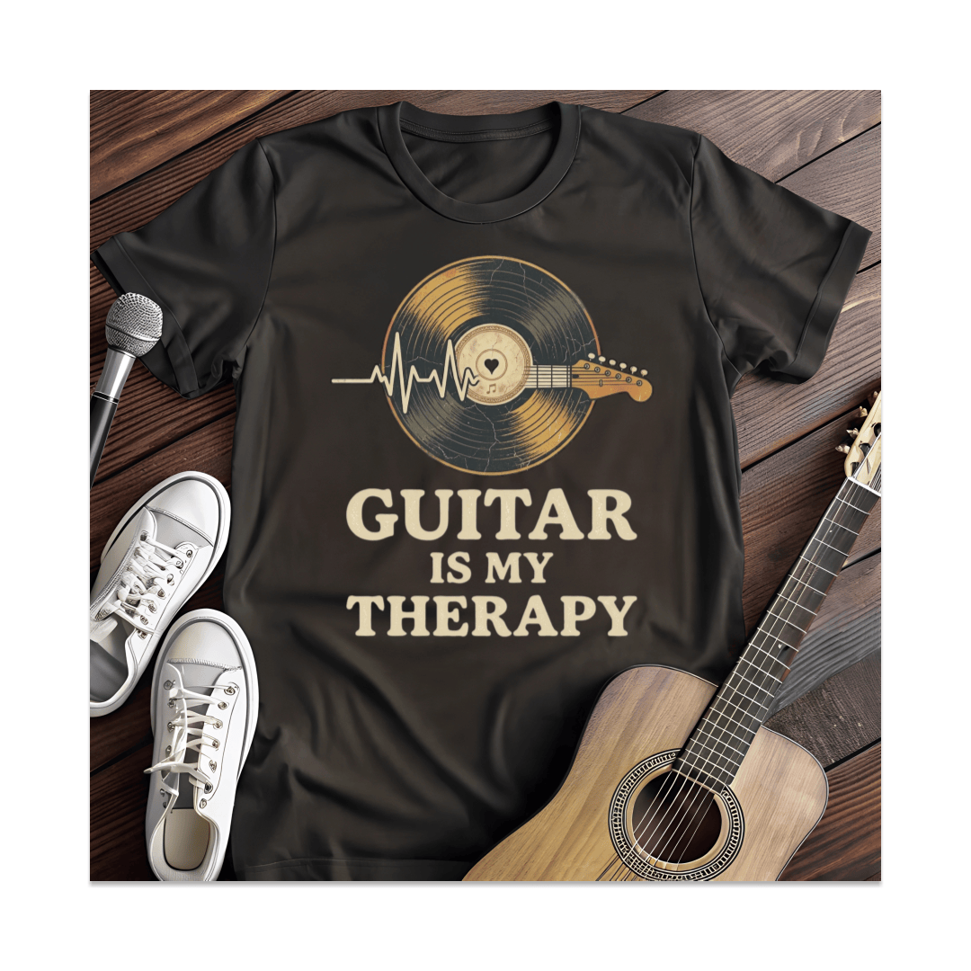 Printify T-Shirt Black / S Guitar Is My Therapy Vinyl T-Shirt