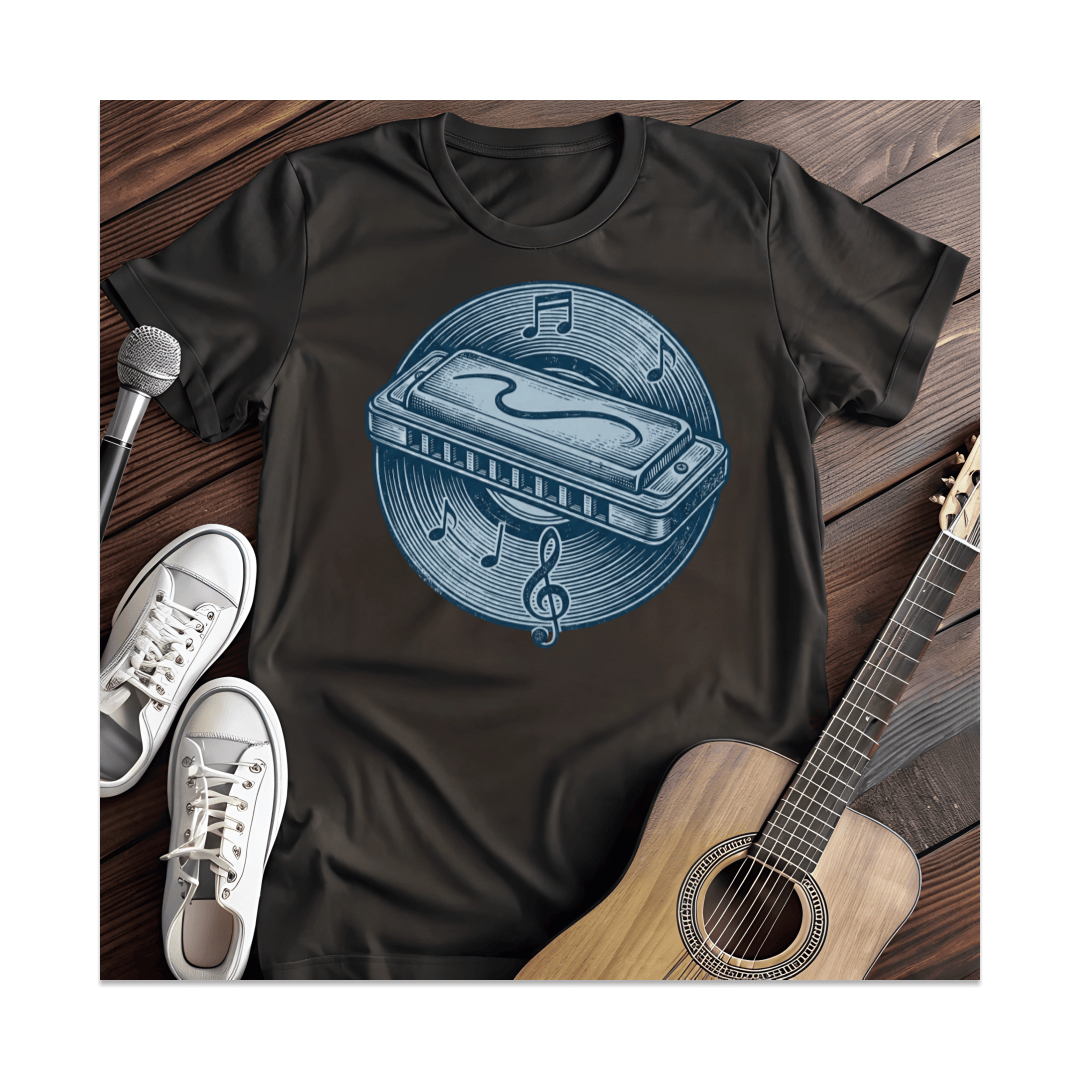 Printify T-Shirt Black / S Harmonica Vinyl Record T-Shirt