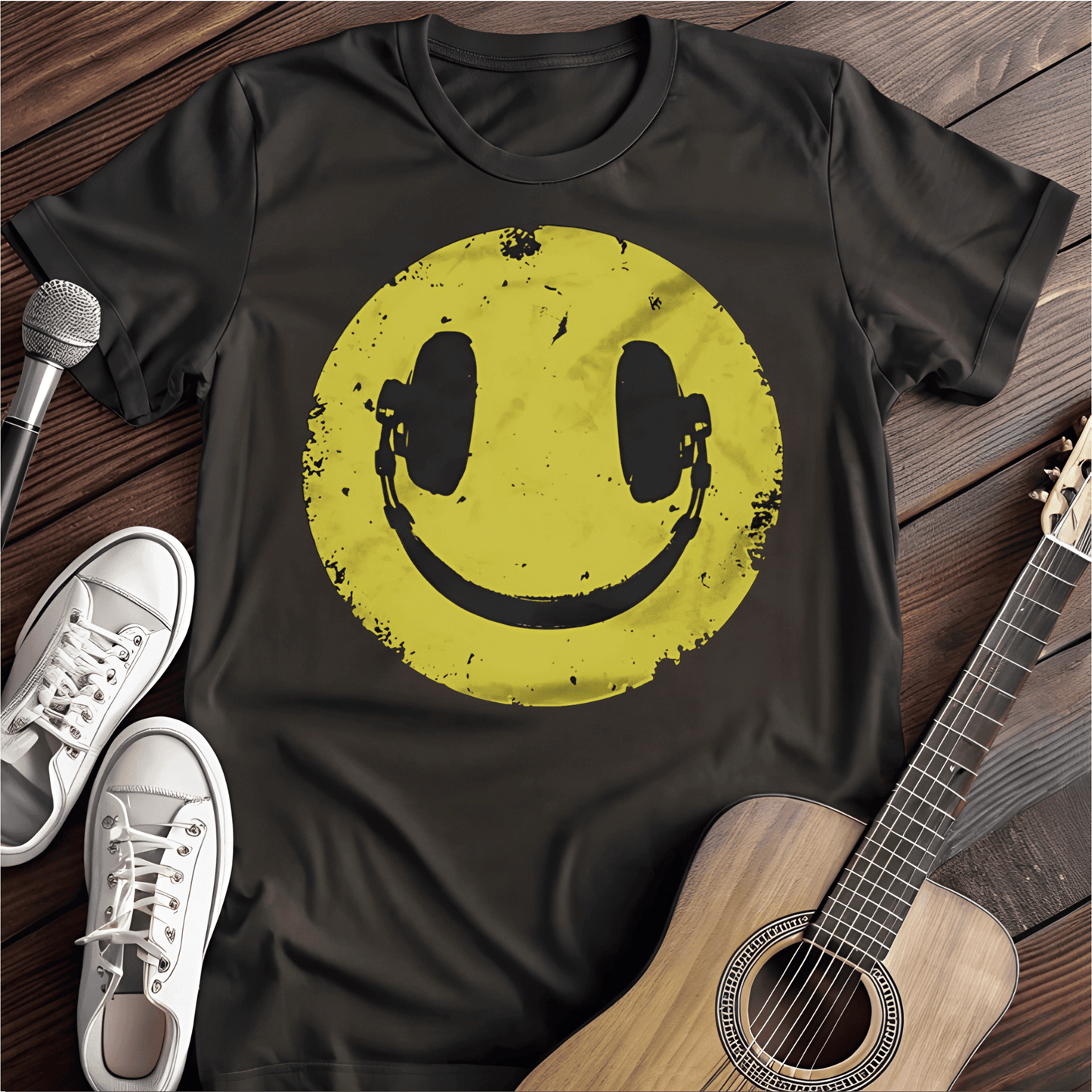 Printify T-Shirt Black / S Headphone Smile Tee