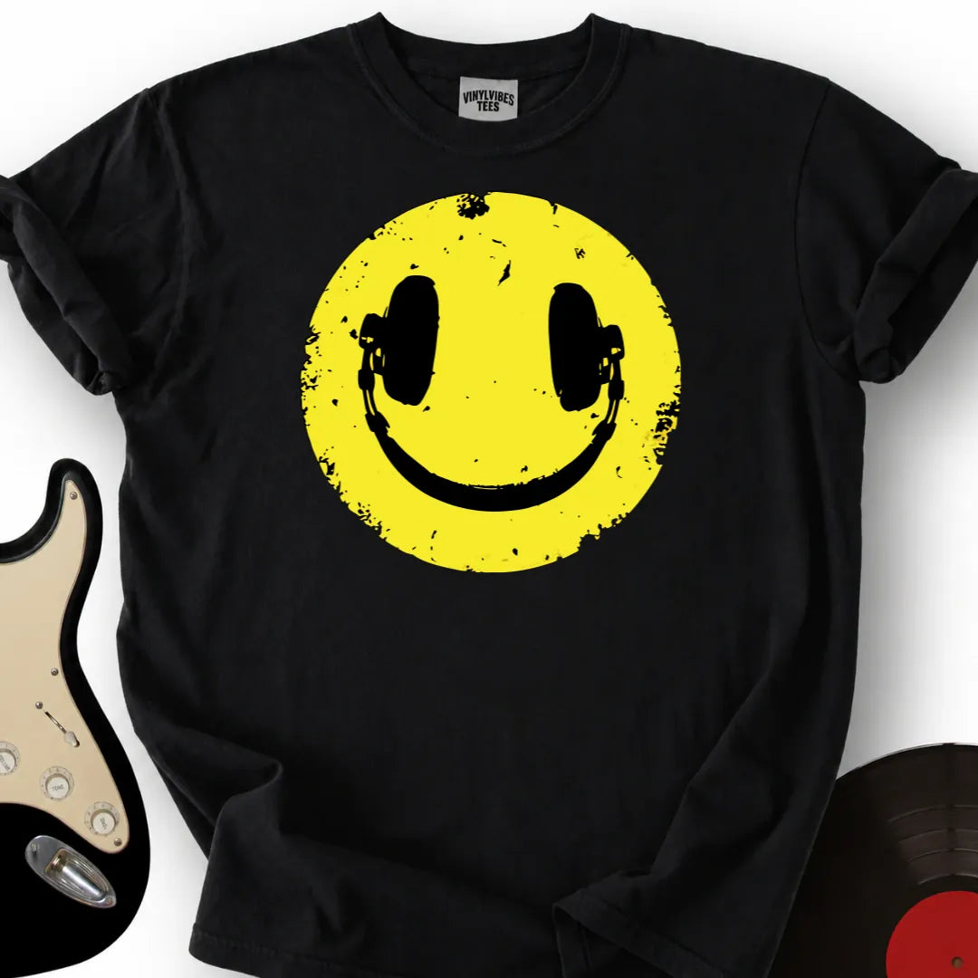 Printify T-Shirt Black / S Headphone Smiley T-Shirt