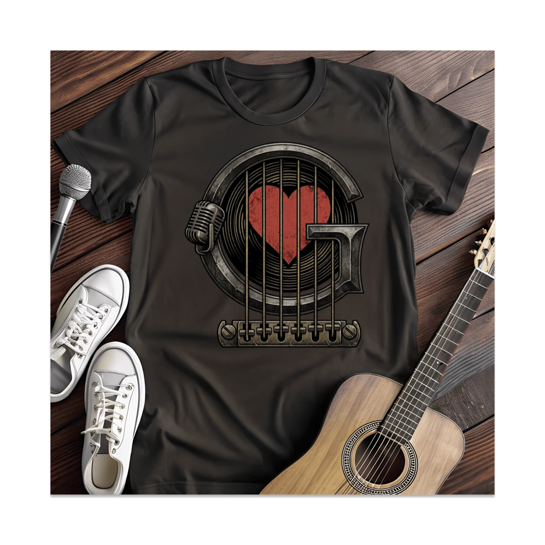 Printify T-Shirt Black / S Heart Strings Microphone Vinyl T-Shirt