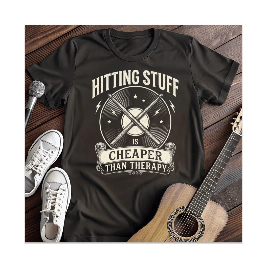 Printify T-Shirt Black / S Hitting Stuff Is Cheaper Than Therapy T-Shirt