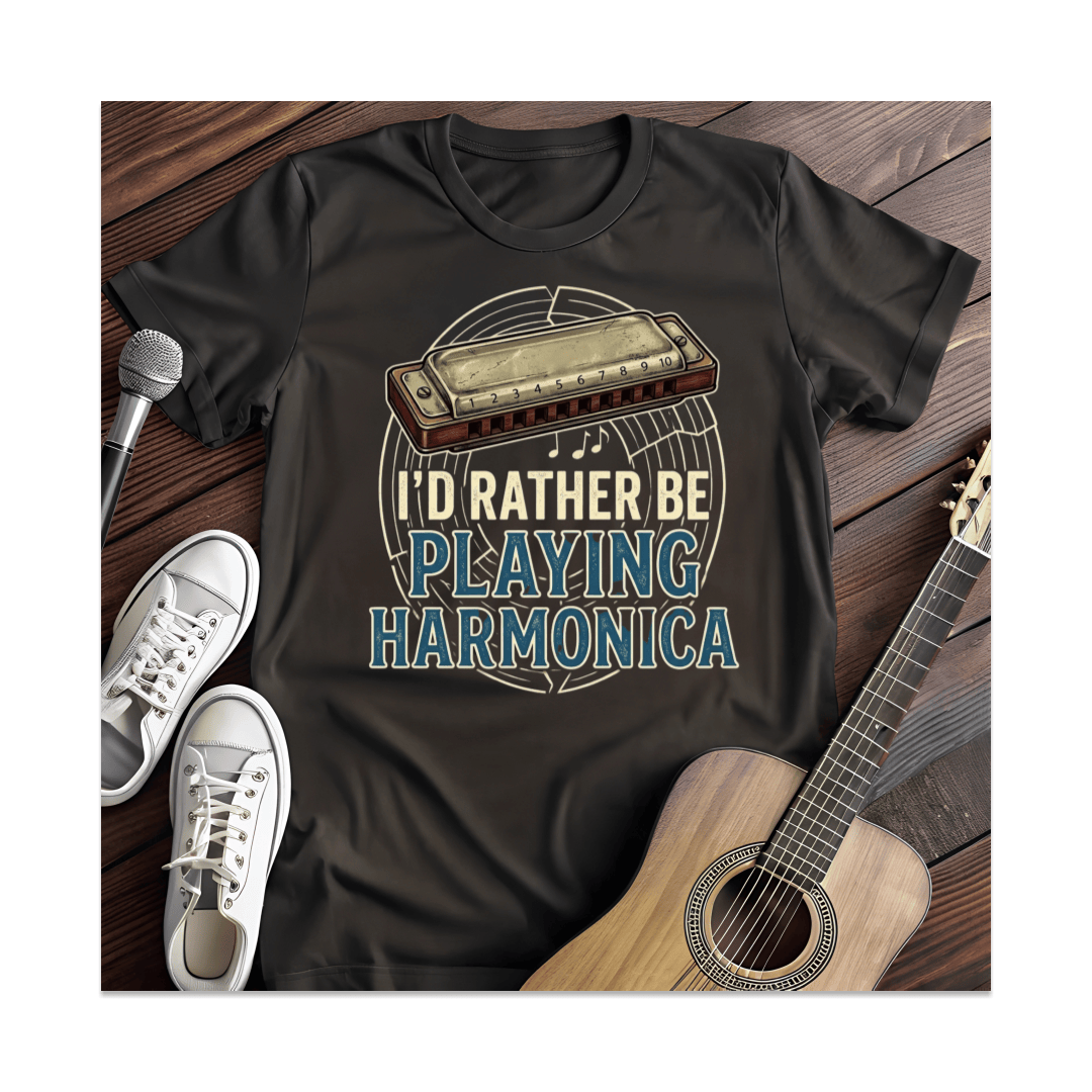 Printify T-Shirt Black / S I'd Rather Be Playing Harmonica T-Shirt