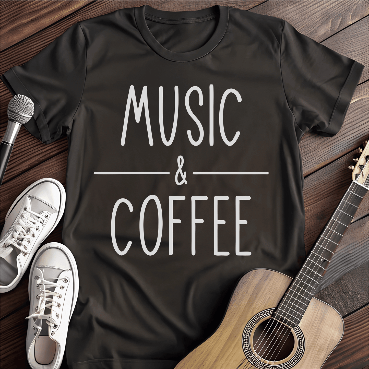 Printify T-Shirt Black / S Music and Coffee Tee