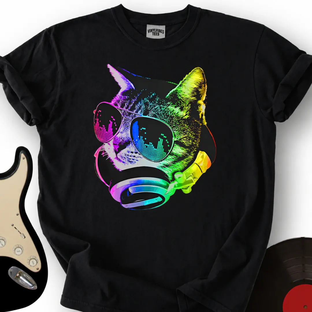 Printify T-Shirt Black / S Music Cat T-Shirt