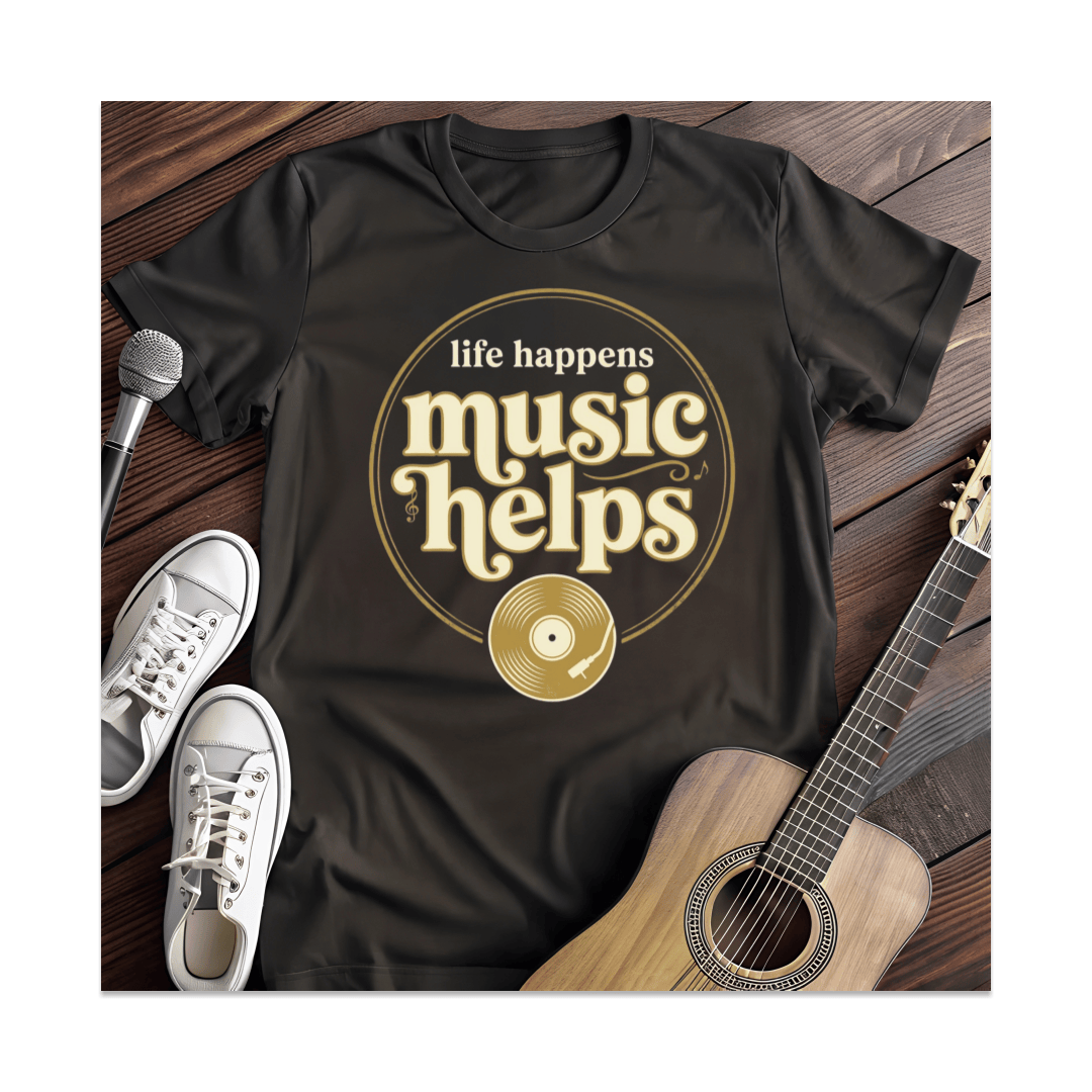 Printify T-Shirt Black / S Music Helps T-Shirt