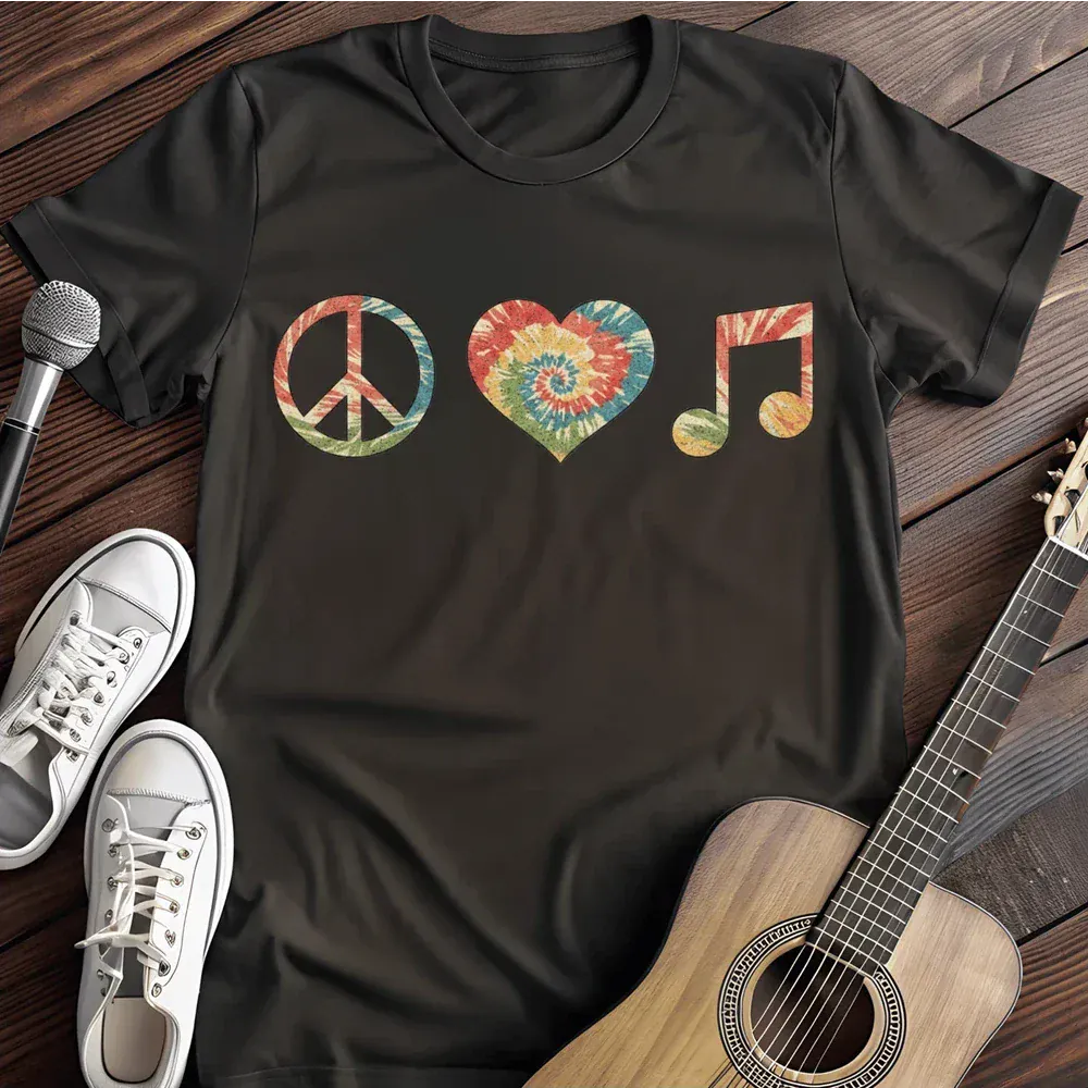Printify T-Shirt Black / S Peace Love And Music T Shirt