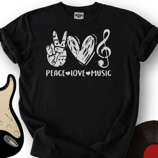 Printify T-Shirt Black / S Peace Love Music Premium T-Shirt