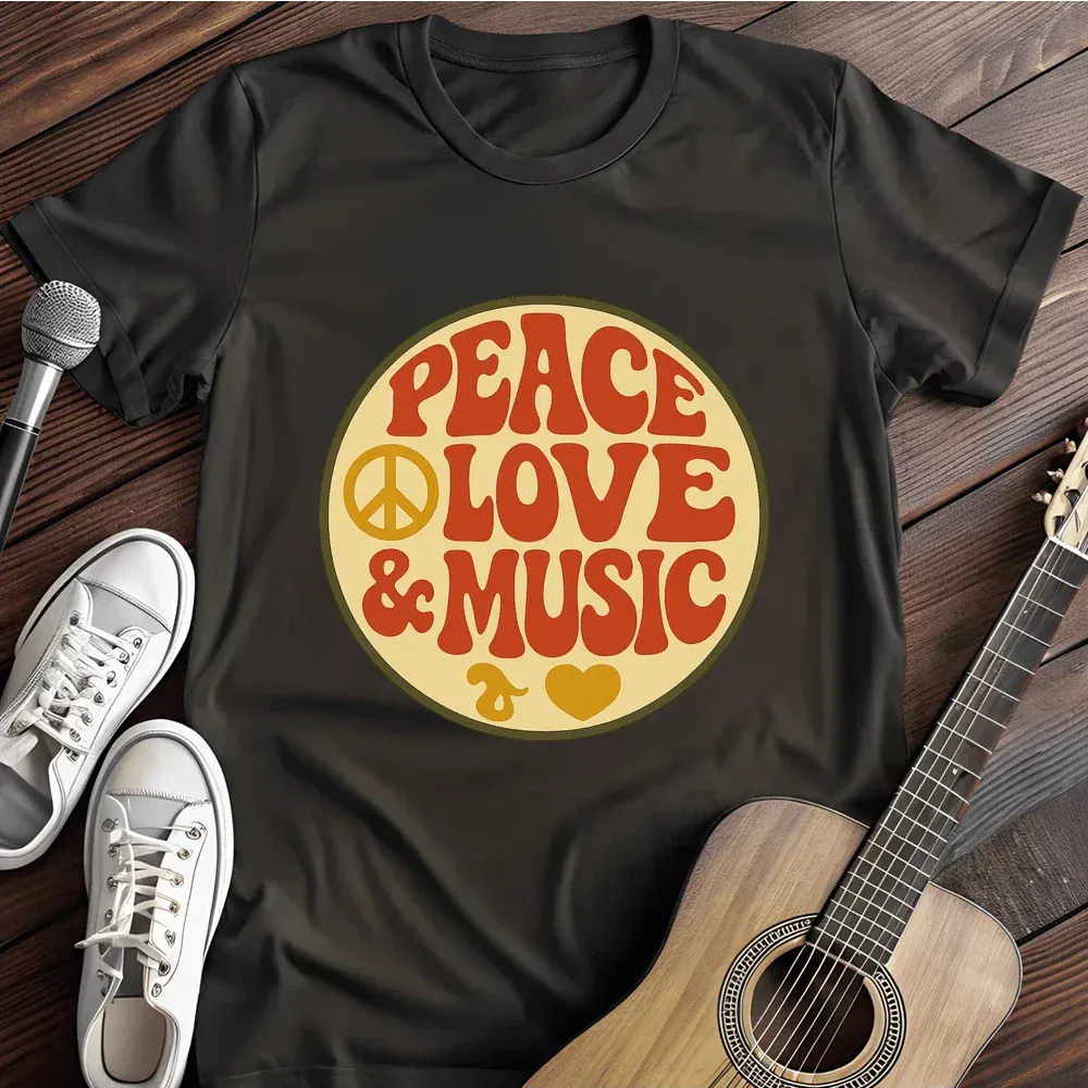 Printify T-Shirt Black / S Peace Love Music T Shirt