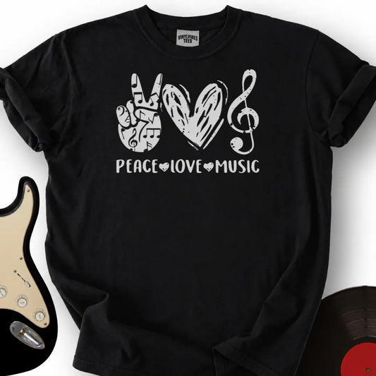Printify T-Shirt Black / S Peace Love Music T-Shirt