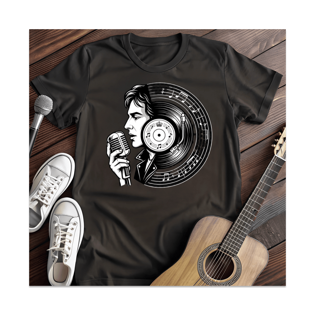 Printify T-Shirt Black / S Retro Singer Microphone Vinyl T-Shirt