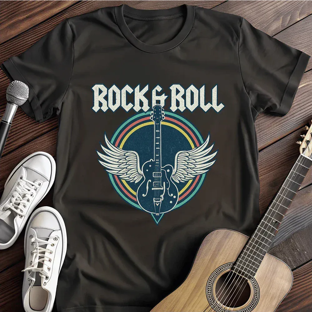 Printify T-Shirt Black / S Rock Roll Guitar Wings Music T Shirt