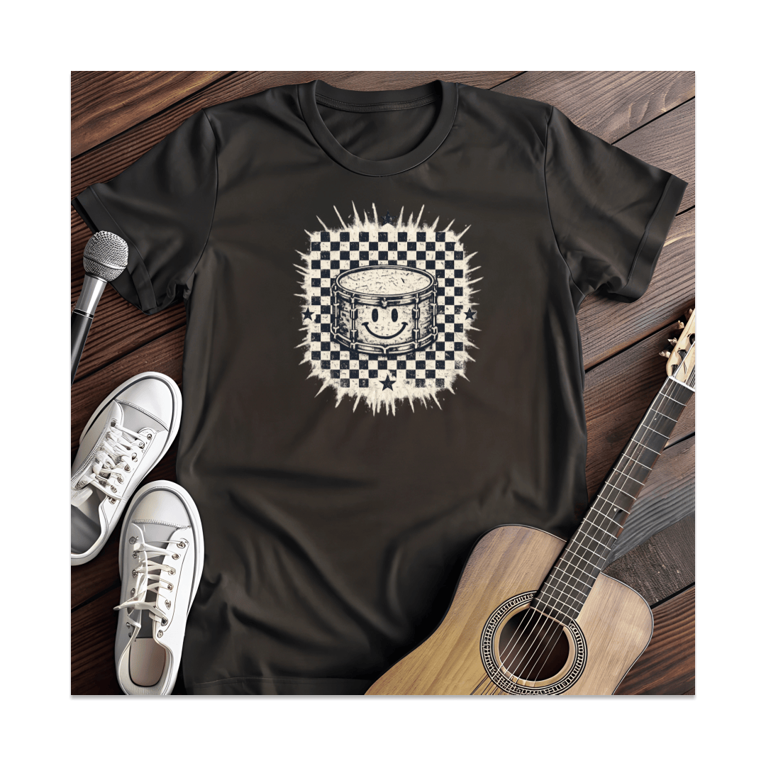 Printify T-Shirt Black / S Smiley Drum Checkered T-Shirt