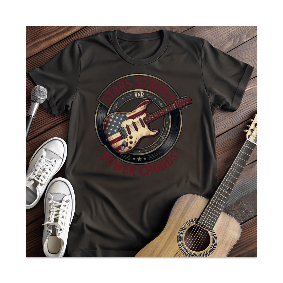 Printify T-Shirt Black / S Stars Stripes And Power Chords T-Shirt