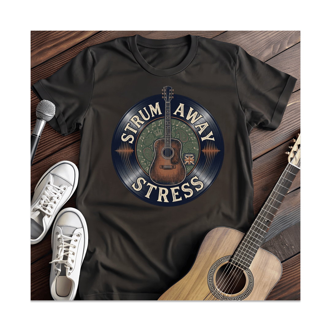 Printify T-Shirt Black / S Strum Away Stress Acoustic Guitar T-Shirt
