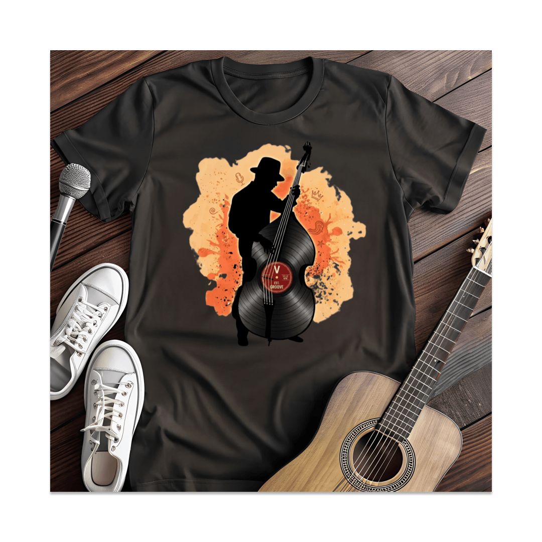 Printify T-Shirt Black / S Upright Bass Player Vinyl Silhouette T-Shirt