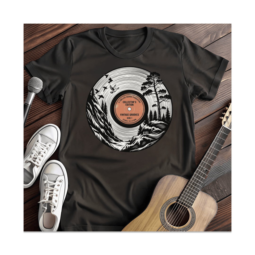 Printify T-Shirt Black / S Vintage Grooves Nature Vinyl T-Shirt