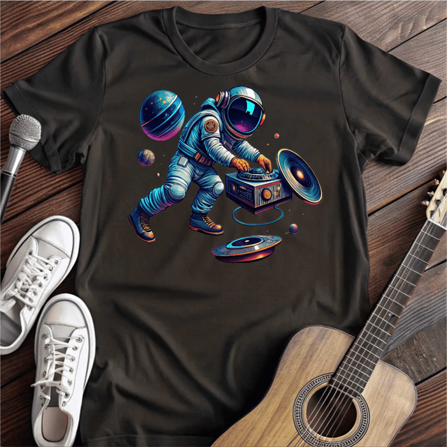 Printify T-Shirt Black / S Vinyl Astronaut Tee