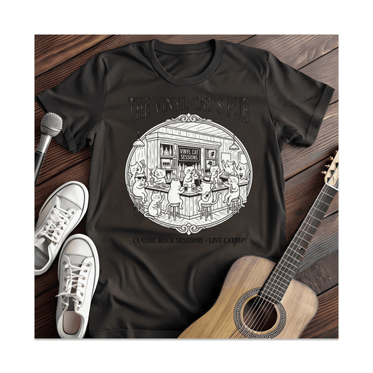 Printify T-Shirt Black / S Vinyl Cat's Pub T-Shirt