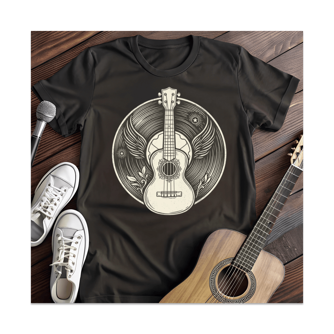 Printify T-Shirt Black / S Winged Ukulele Vinyl T-Shirt