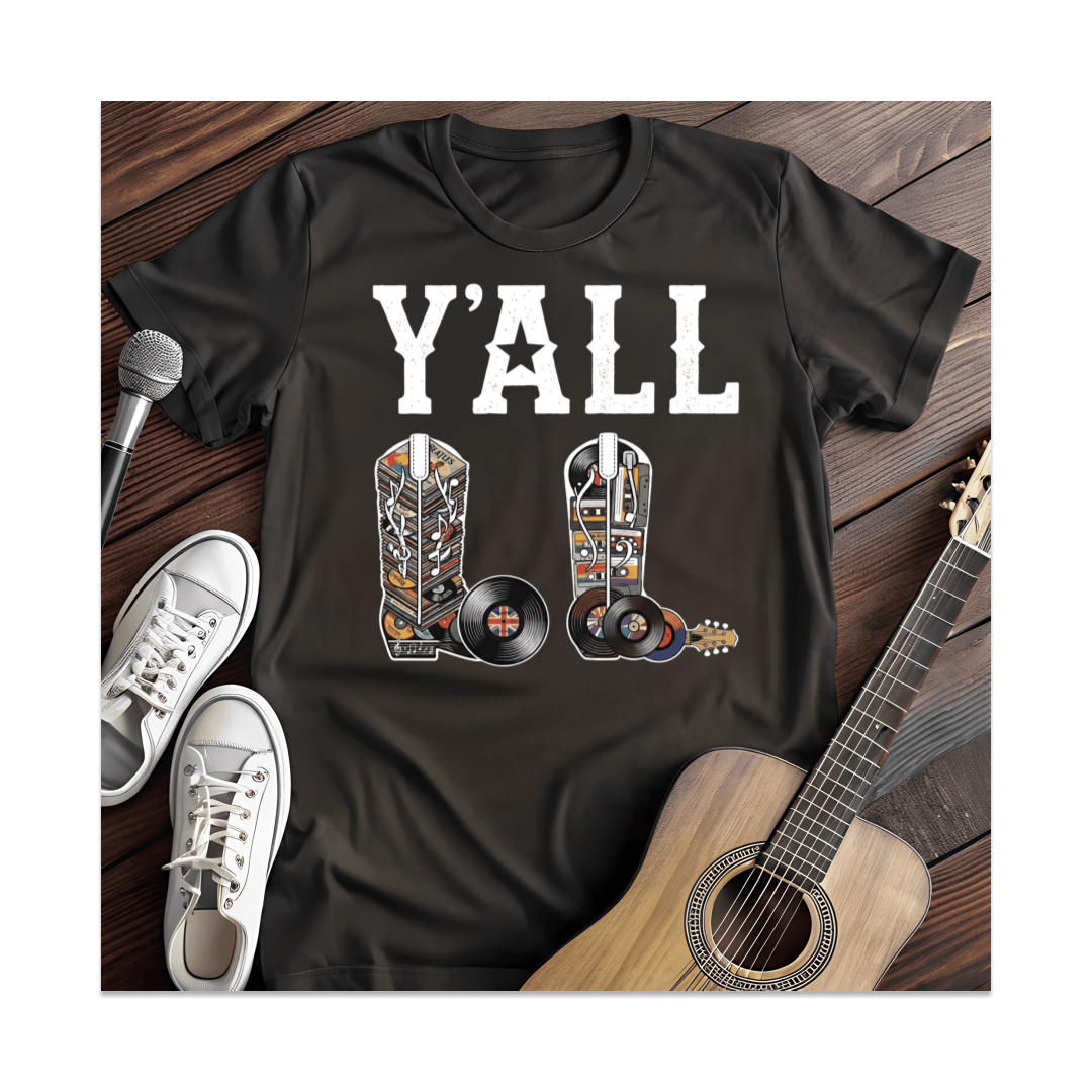 Printify T-Shirt Black / S Y'all Music Media Cowboy Boots T-Shirt