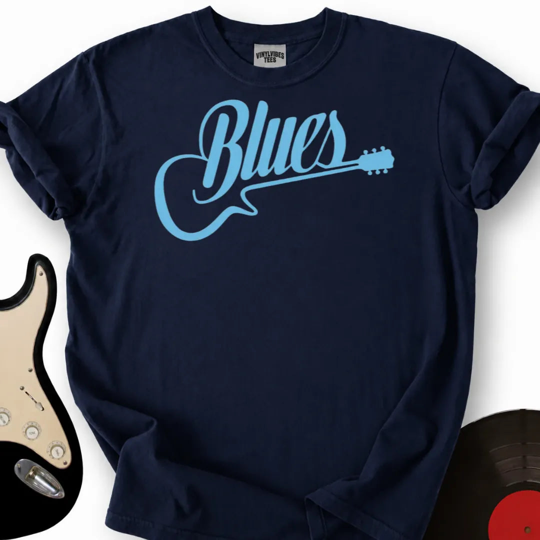 Printify T-Shirt Navy / S Blues Guitar T-Shirt