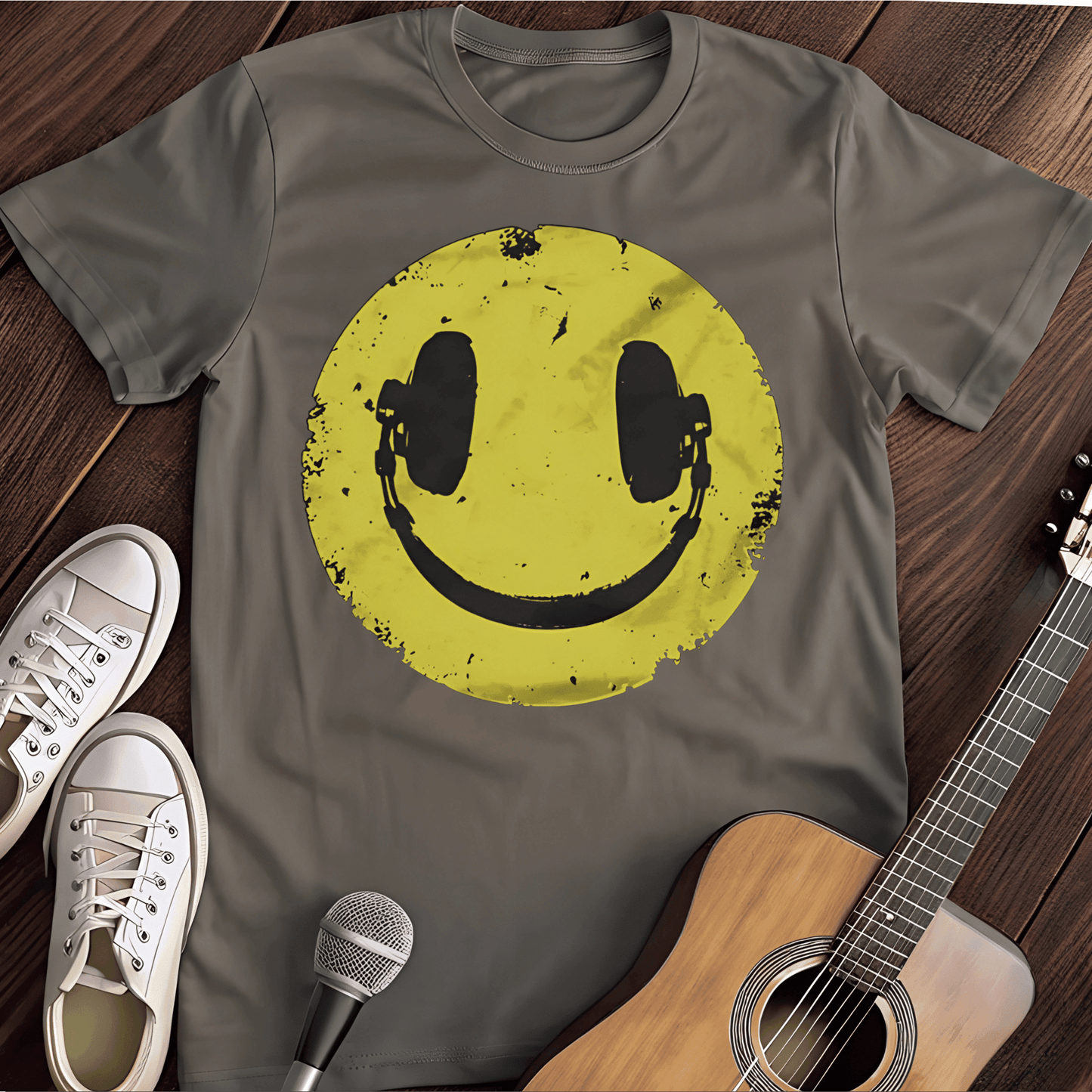 Printify T-Shirt Charcoal / S Headphone Smile Tee