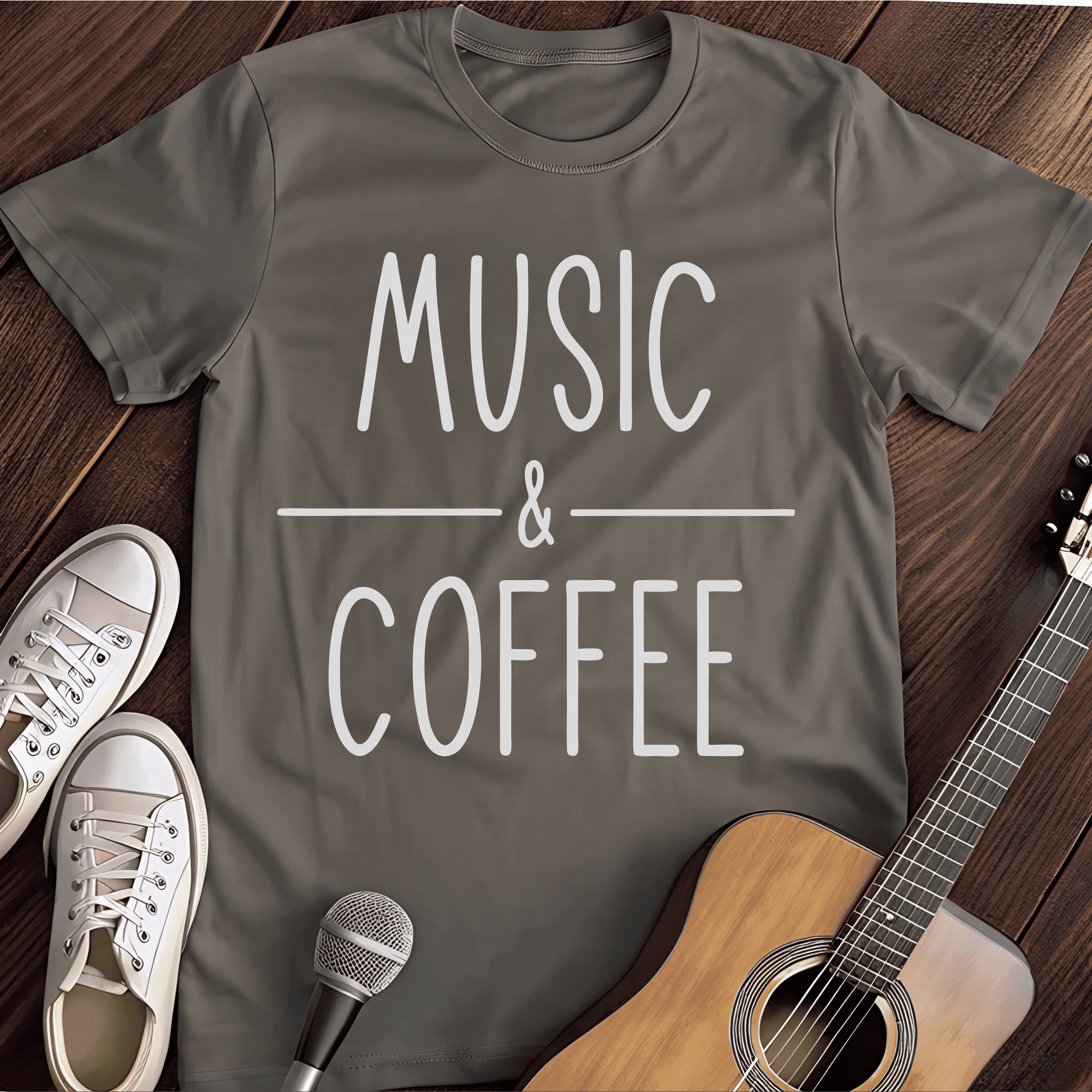 Printify T-Shirt Charcoal / S Music and Coffee Tee