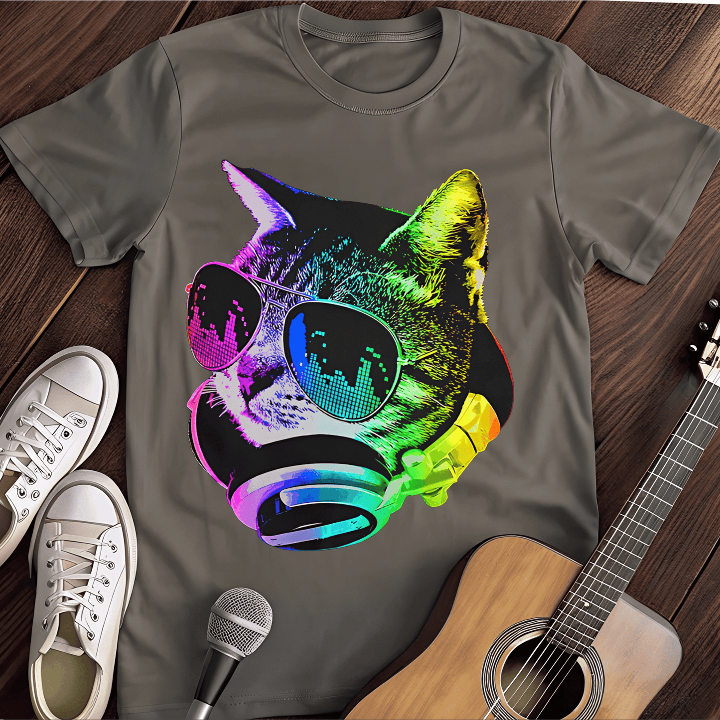 Printify T-Shirt Charcoal / S Music Cat Tee