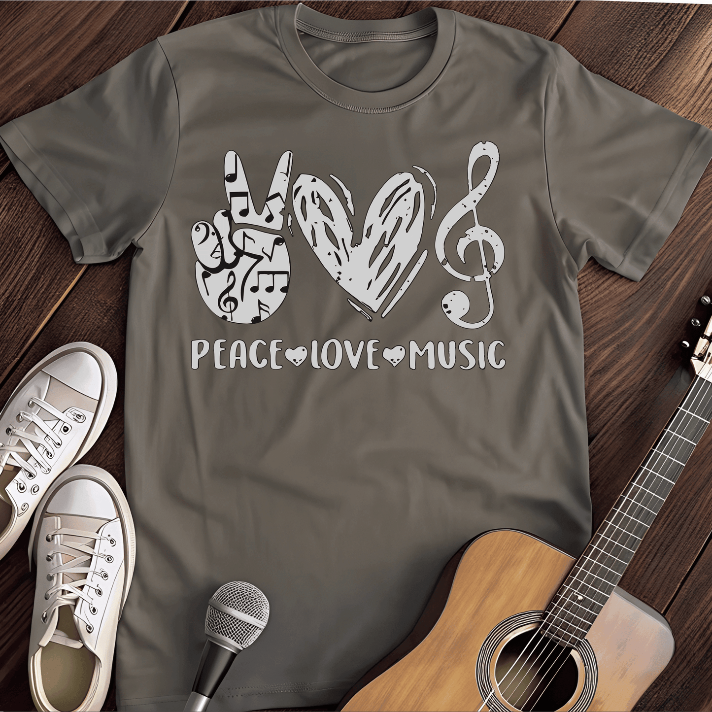 Printify T-Shirt Charcoal / S Peace Love Music Tee