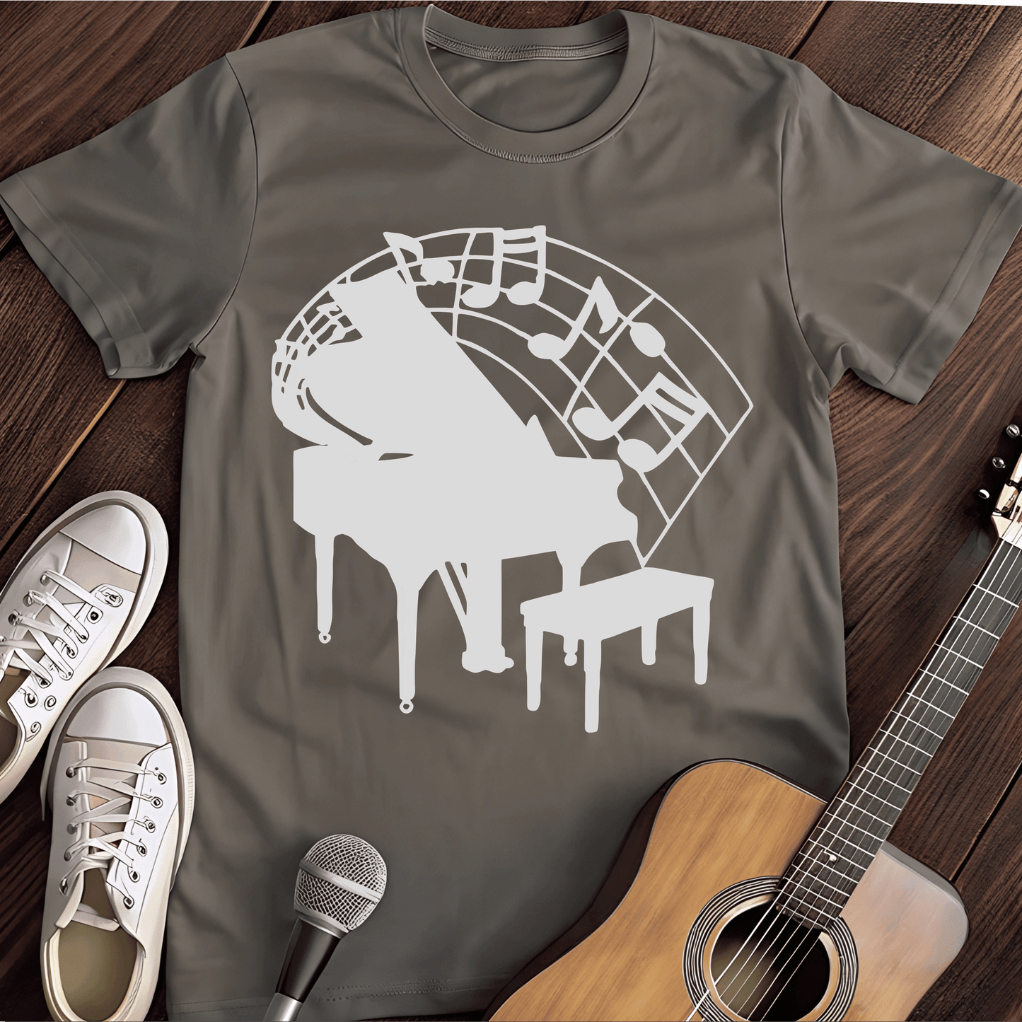 Printify T-Shirt Charcoal / S Piano Notes Tee