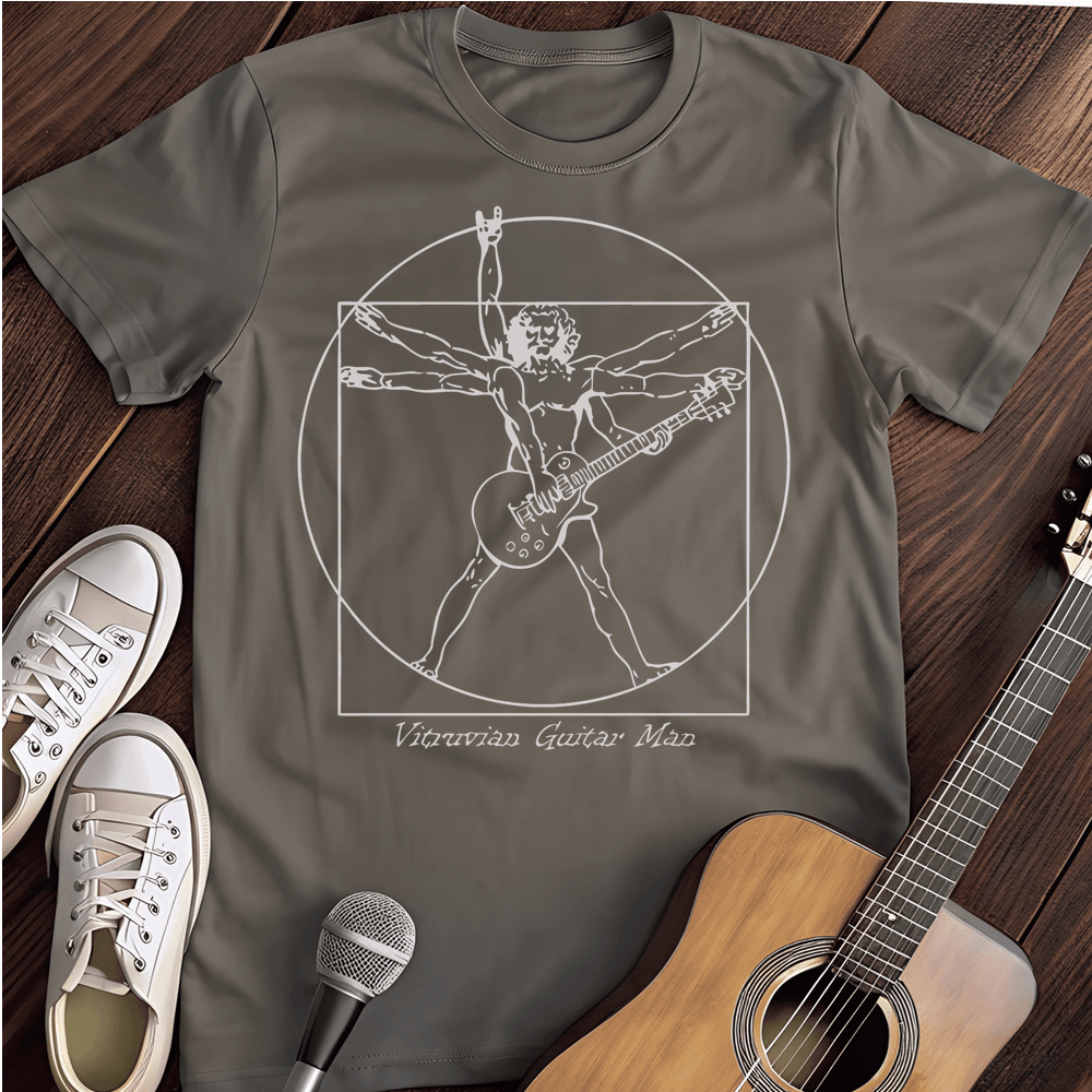 Printify T-Shirt Charcoal / S Vitruvian Guitar Man T-Shirt