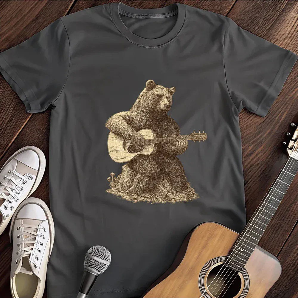 Printify T-Shirt Dark Heather / S Bear Guitar T Shirt