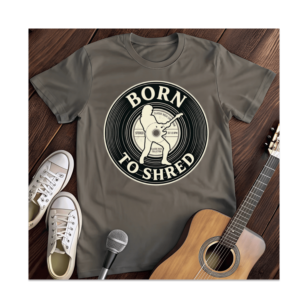 Printify T-Shirt Dark Heather / S Born To Shred Guitarist Vinyl T-Shirt