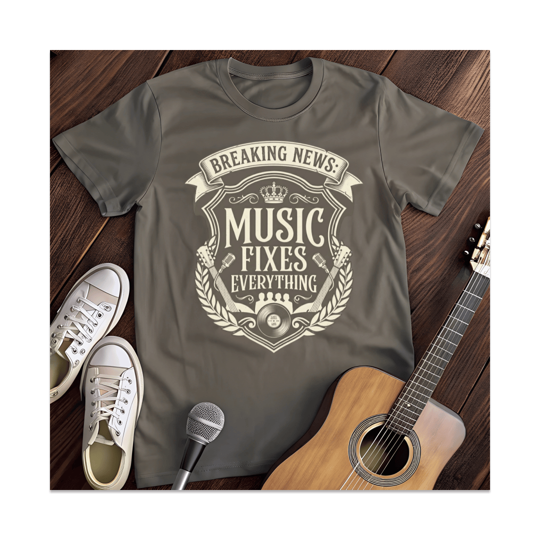 Printify T-Shirt Dark Heather / S Breaking News Music Fixes Everything T-Shirt