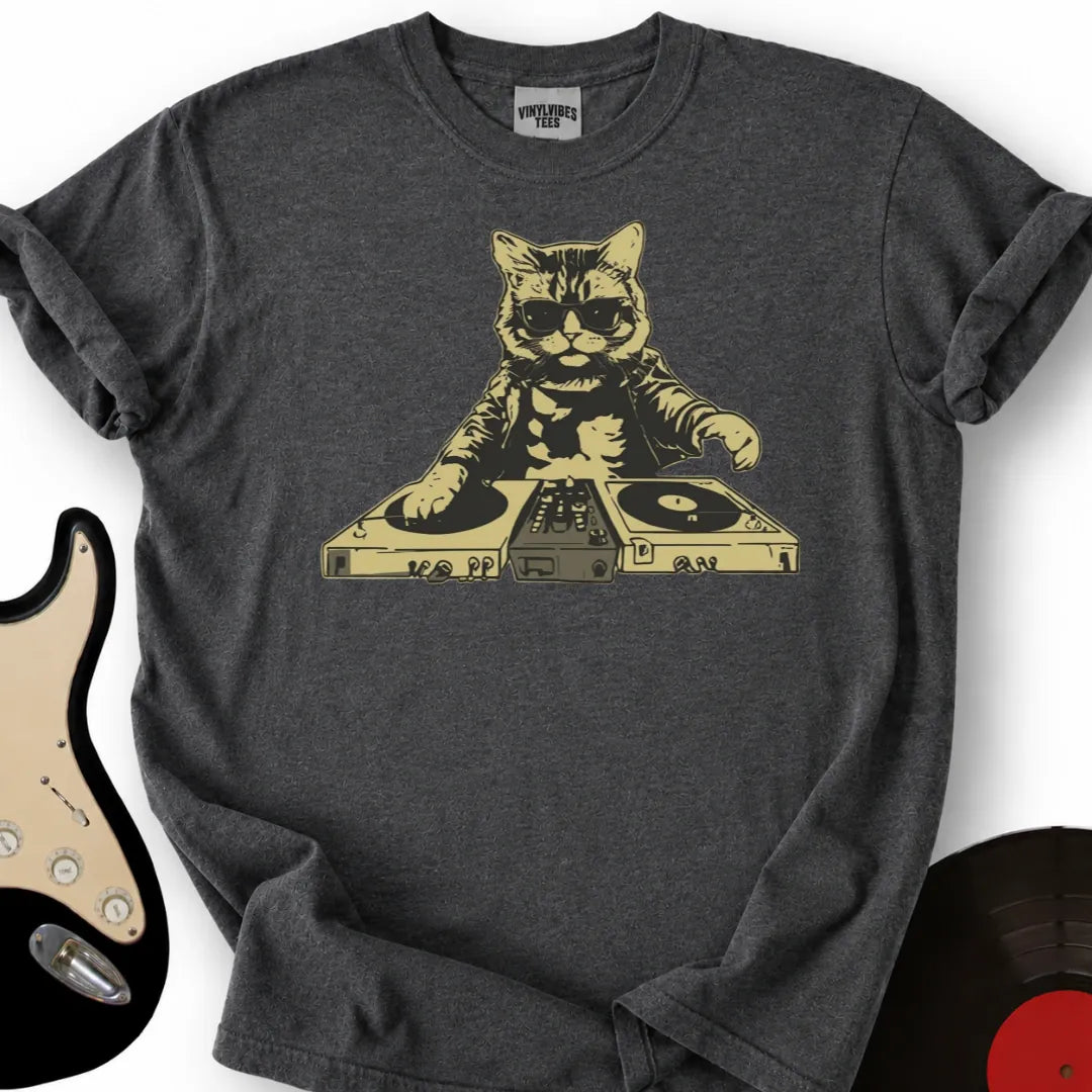 Printify T-Shirt Dark Heather / S DJ Cat T-Shirt