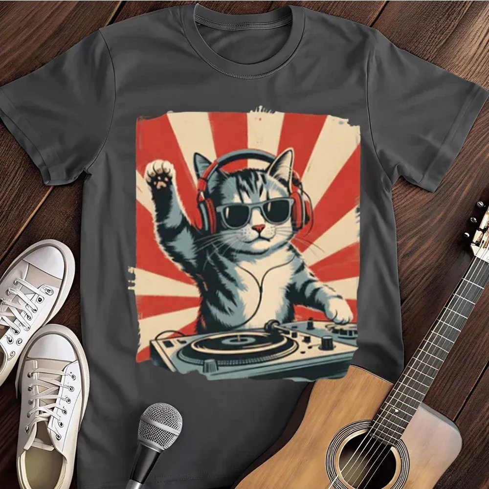 Printify T-Shirt Dark Heather / S Dj Kitty Kat T Shirt