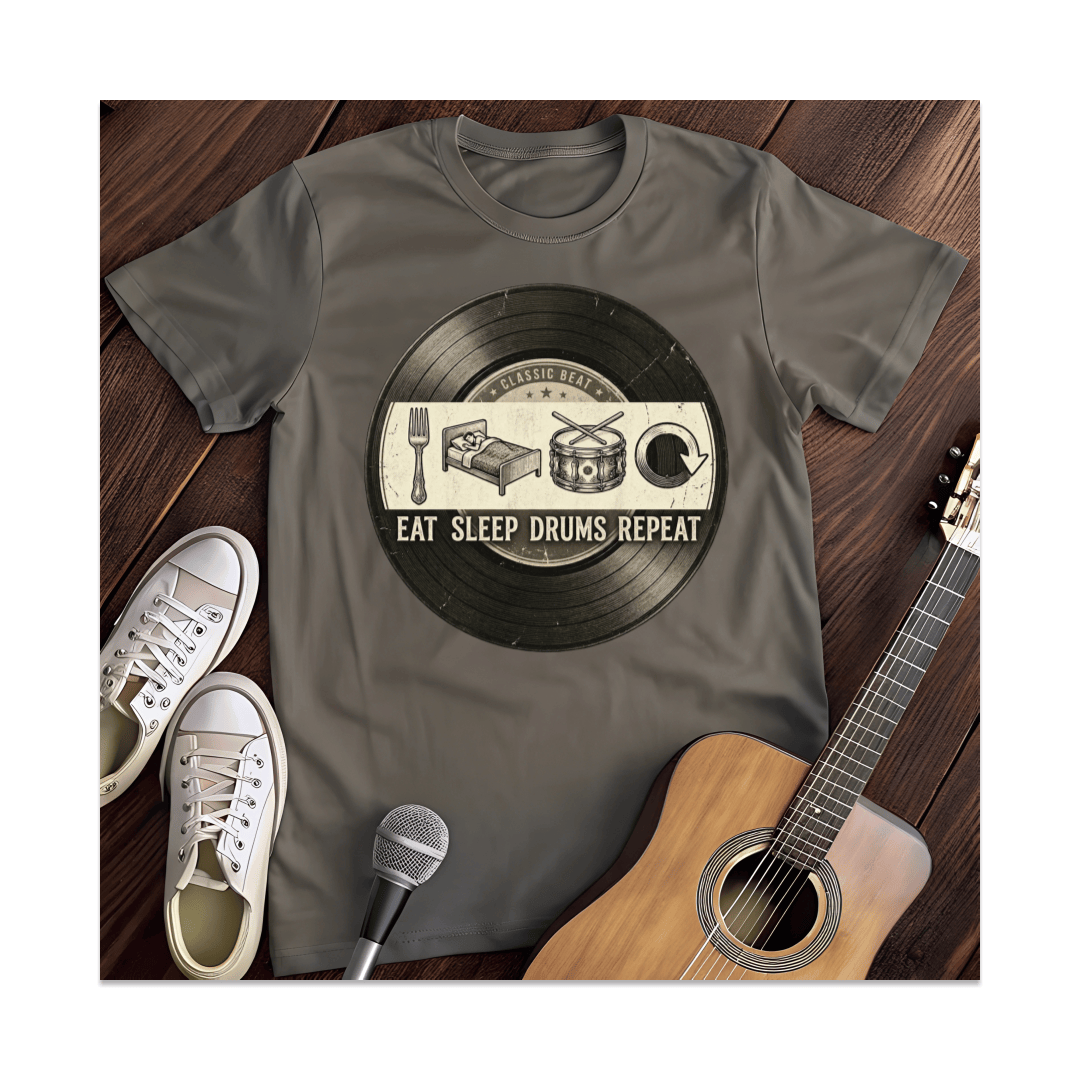 Printify T-Shirt Dark Heather / S Eat Sleep Drums Repeat T-Shirt