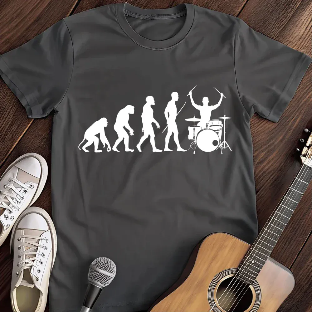 Printify T-Shirt Dark Heather / S Evolution Of A Drummer The Myth Time To Evolve T Shirt