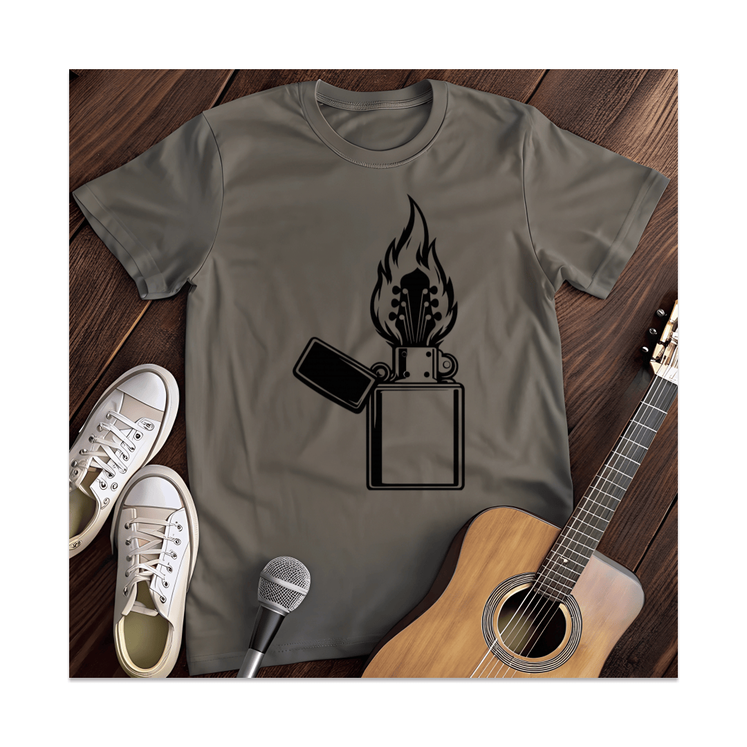 Printify T-Shirt Dark Heather / S Flaming Guitar Lighter T-Shirt