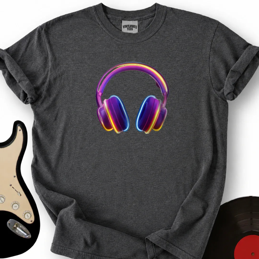 Printify T-Shirt Dark Heather / S Glowing Headphones T-Shirt
