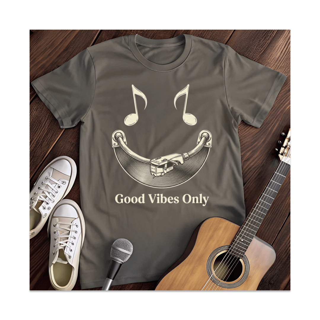 Printify T-Shirt Dark Heather / S Good Vibes Only Turntable Smile T-Shirt