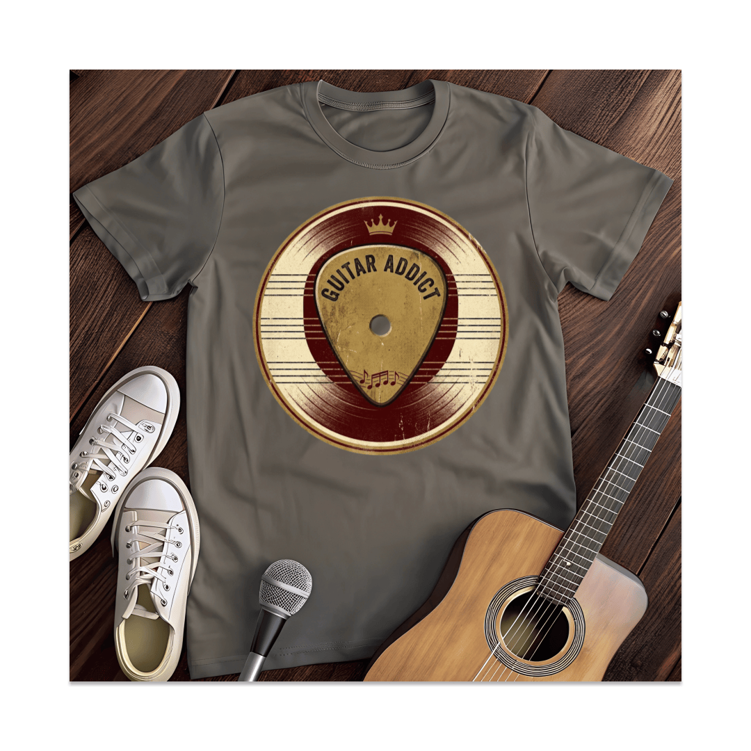 Printify T-Shirt Dark Heather / S Guitar Addict Record Pick T-Shirt