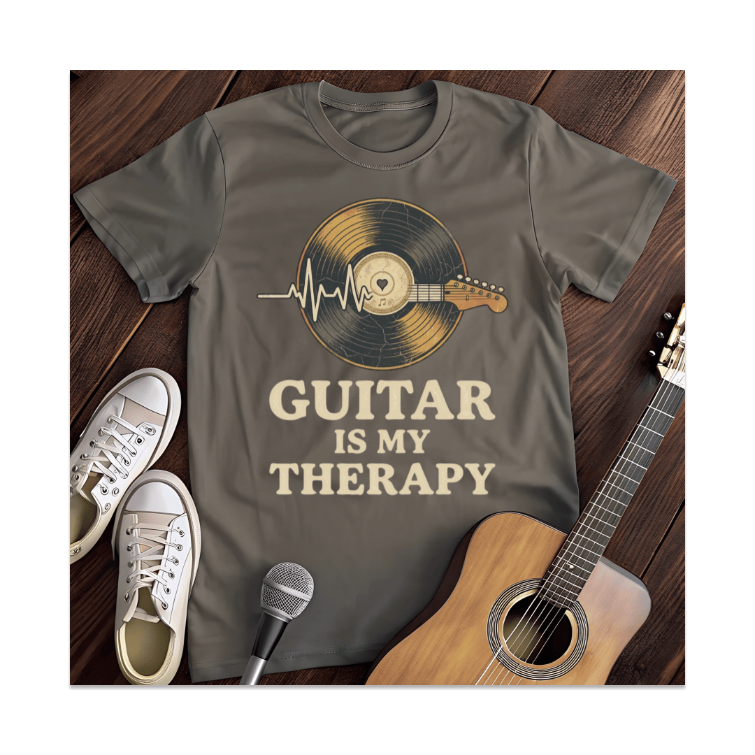 Printify T-Shirt Dark Heather / S Guitar Is My Therapy Vinyl T-Shirt