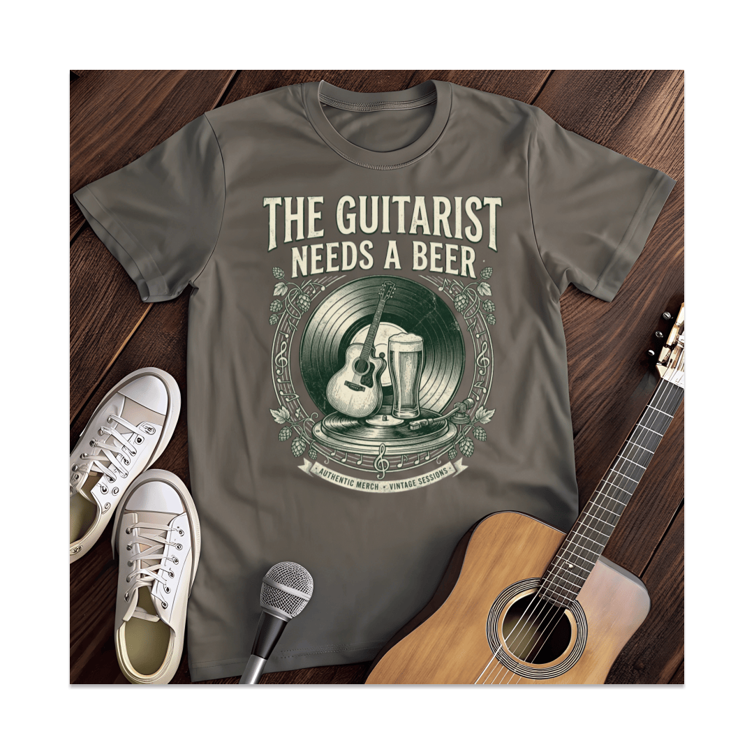 Printify T-Shirt Dark Heather / S Guitarist Needs A Beer T-Shirt