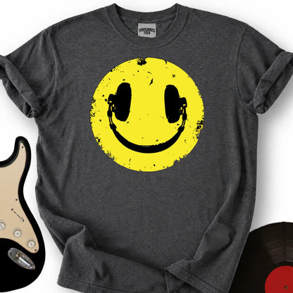 Printify T-Shirt Dark Heather / S Headphone Smiley T-Shirt