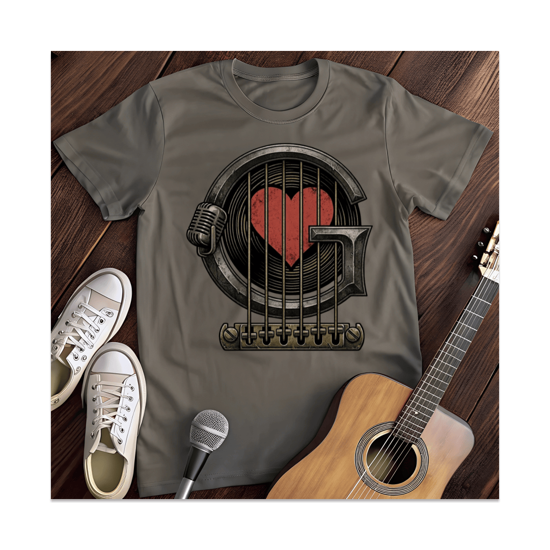 Printify T-Shirt Dark Heather / S Heart Strings Microphone Vinyl T-Shirt