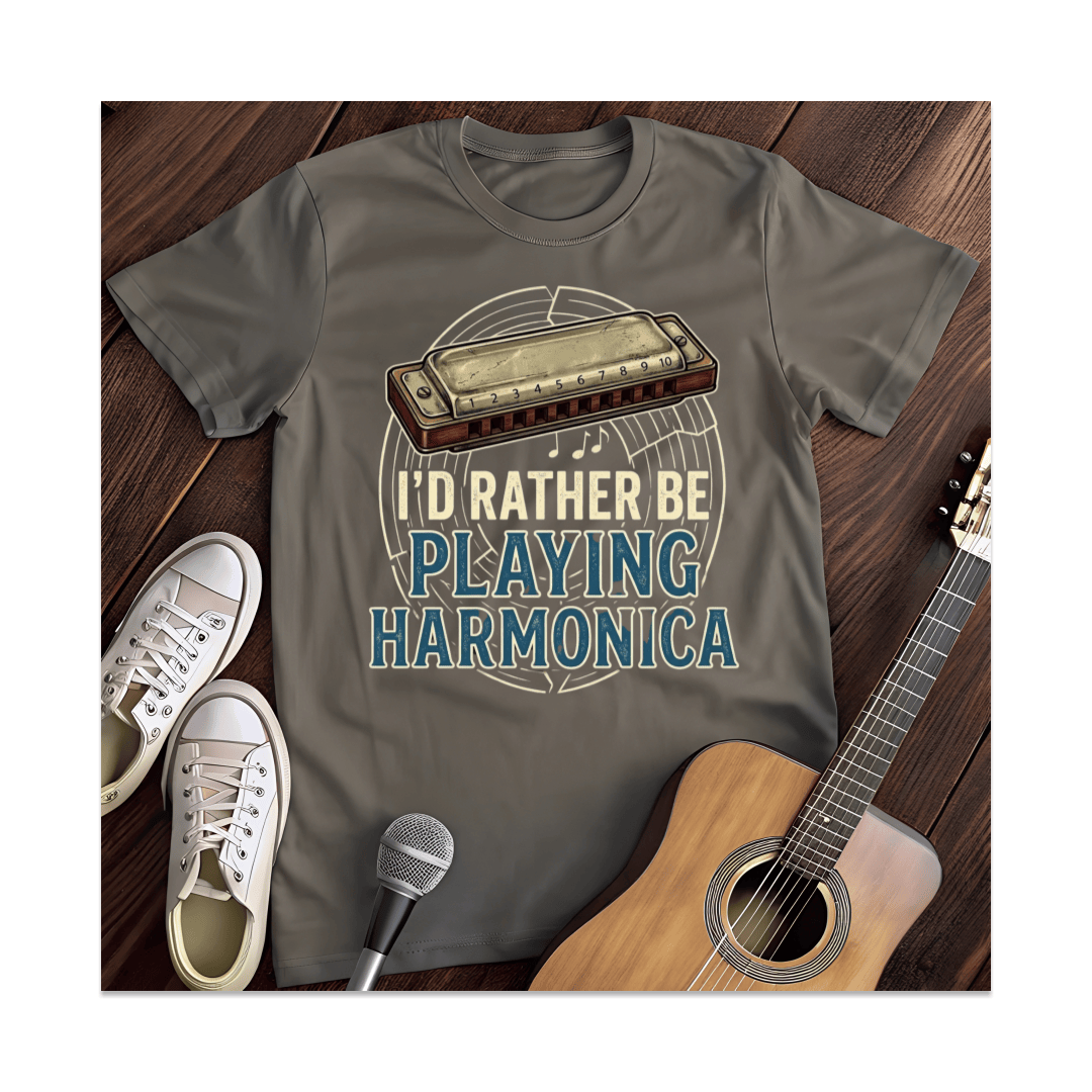 Printify T-Shirt Dark Heather / S I'd Rather Be Playing Harmonica T-Shirt