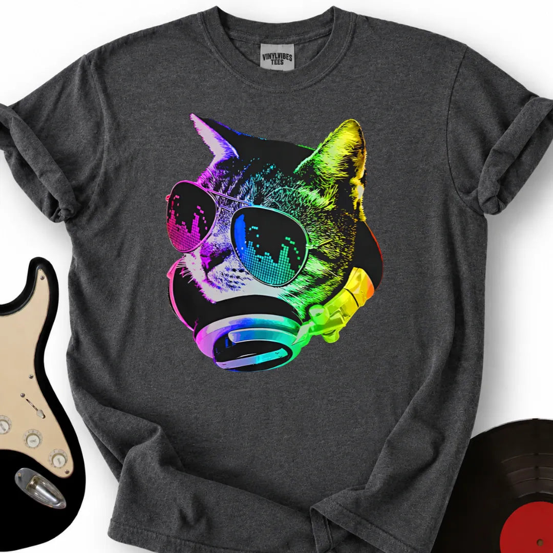 Printify T-Shirt Dark Heather / S Music Cat T-Shirt